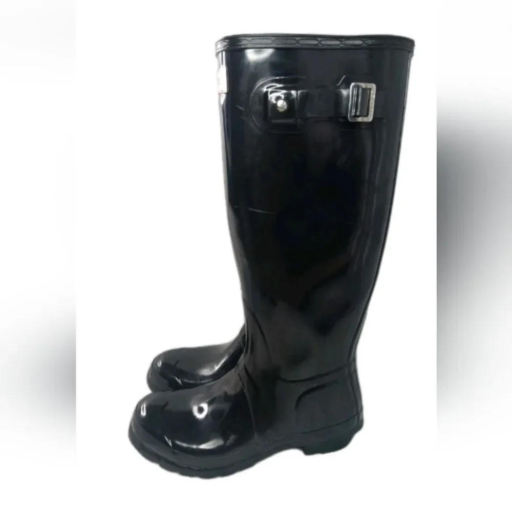 Hunter Women's Original Tall Gloss Rain Boots Size 7 Black Retail $190